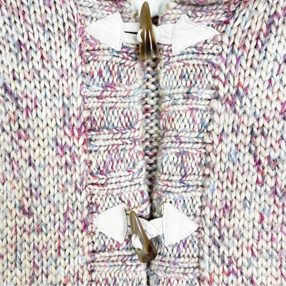 Kenji Multicolored Horn Buckle Hooded Heavyweight Midi Cardigan Sweater Womens M - Picture 5 of 9